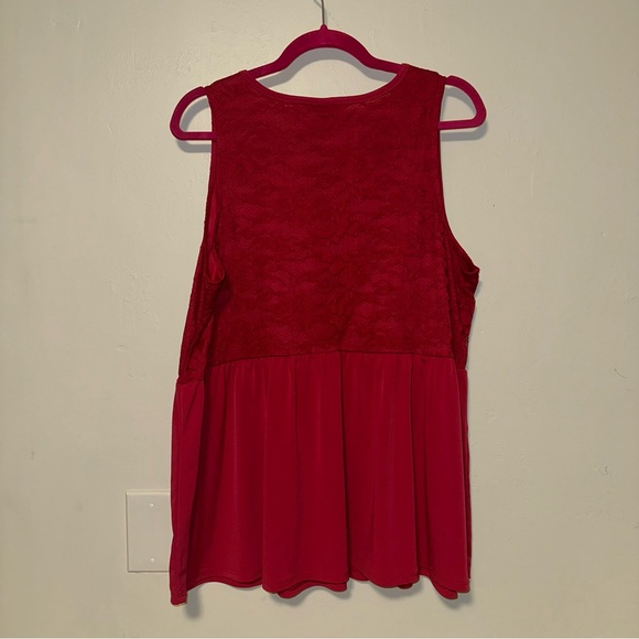 Torrid Studio Knit Crew Neck Keyhole Lace Babydoll Tank in Cherries Jubilee - Picture 3 of 4
